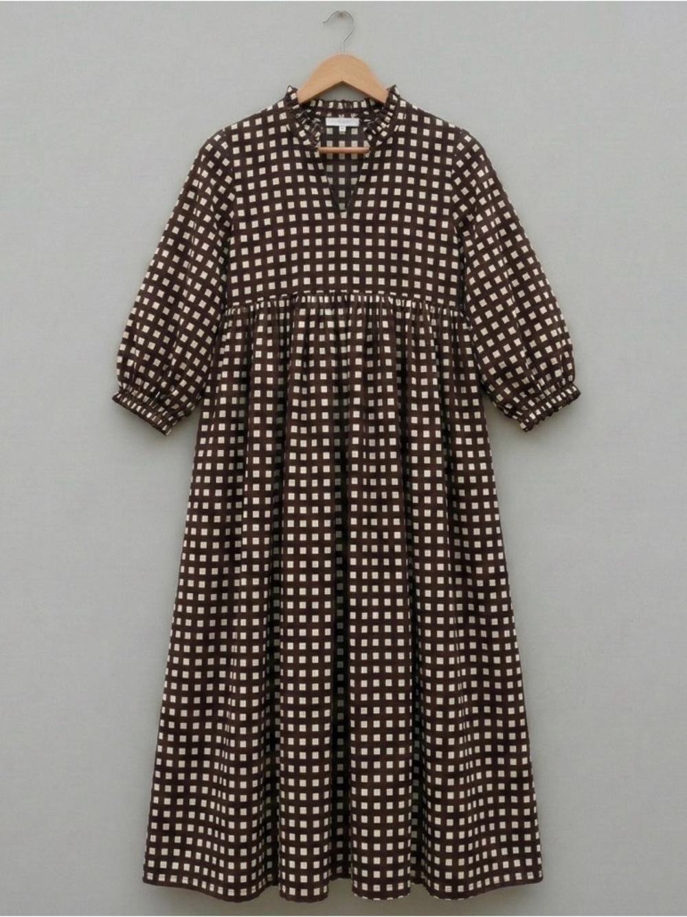 Checked Midi Dress in Brown and Cream - Women's